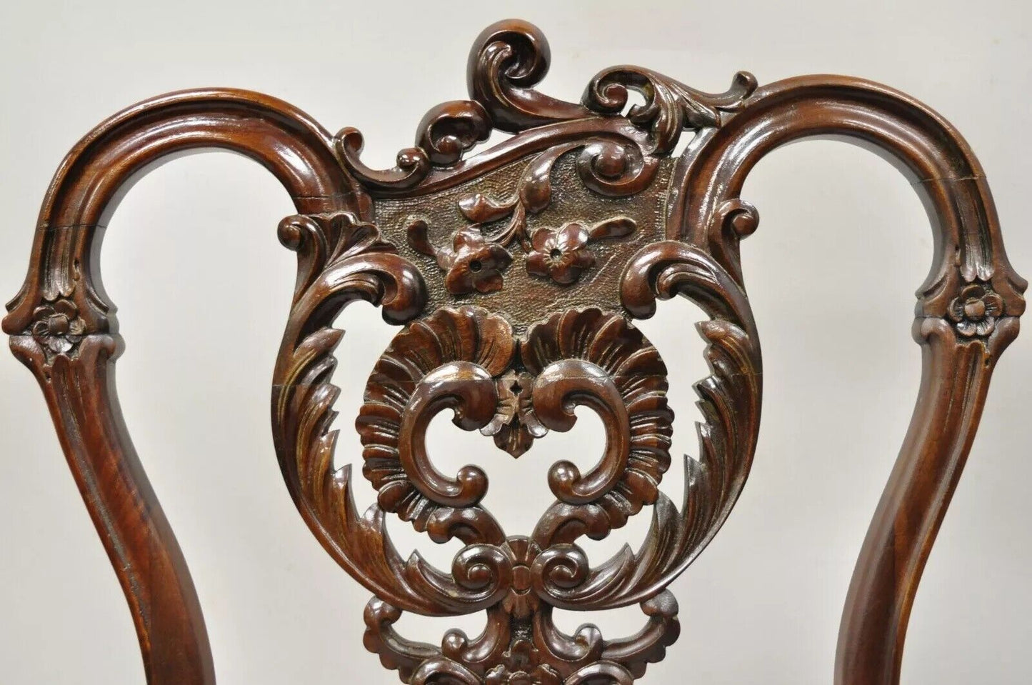 Antique Victorian Floral Scrollwork Carved Mahogany Parlor Accent Slipper Chair