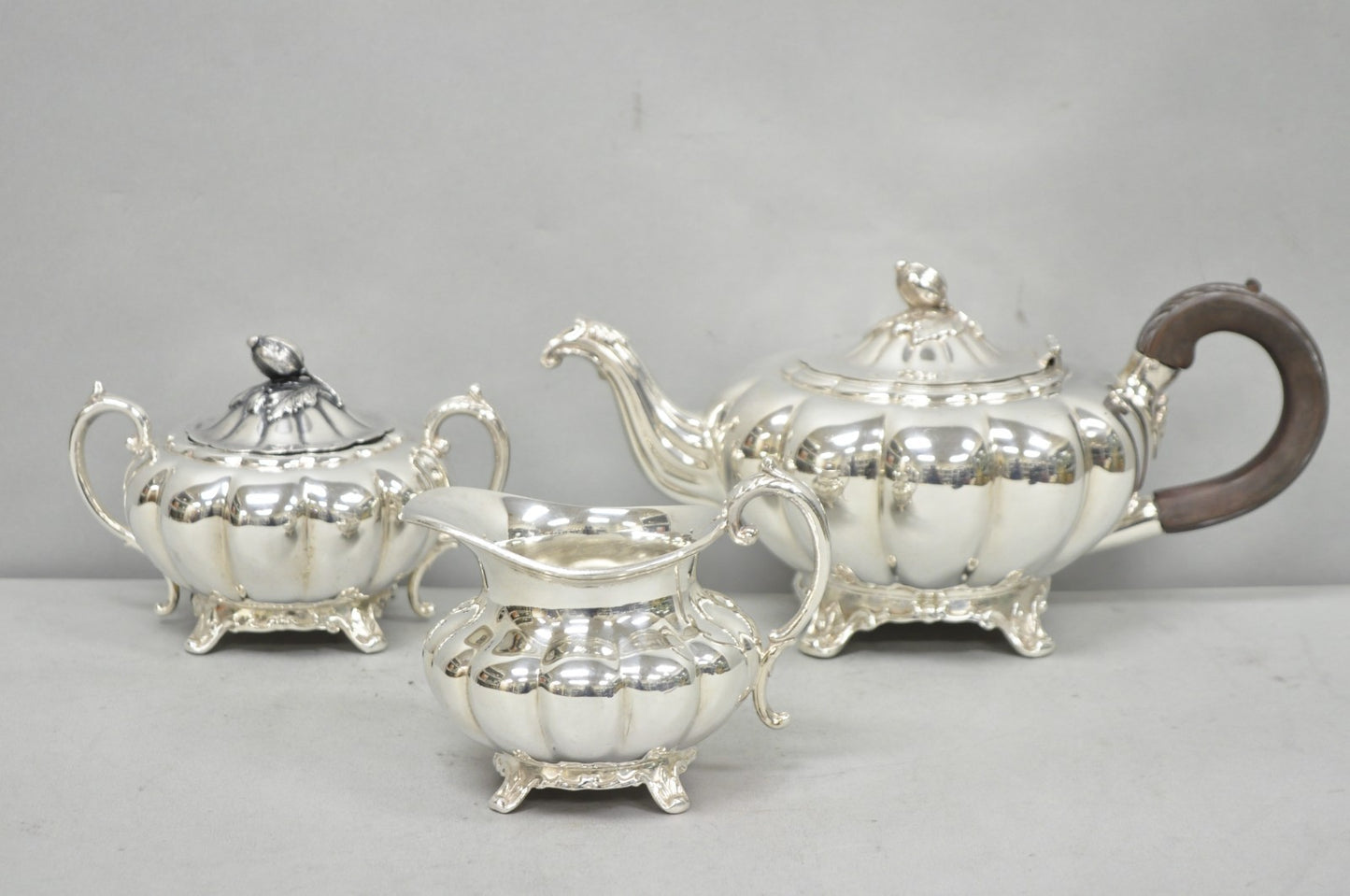 Antique 1881 Rogers 7377 Art Nouveau Silver Plated Tea Service Set - 3 Pcs
