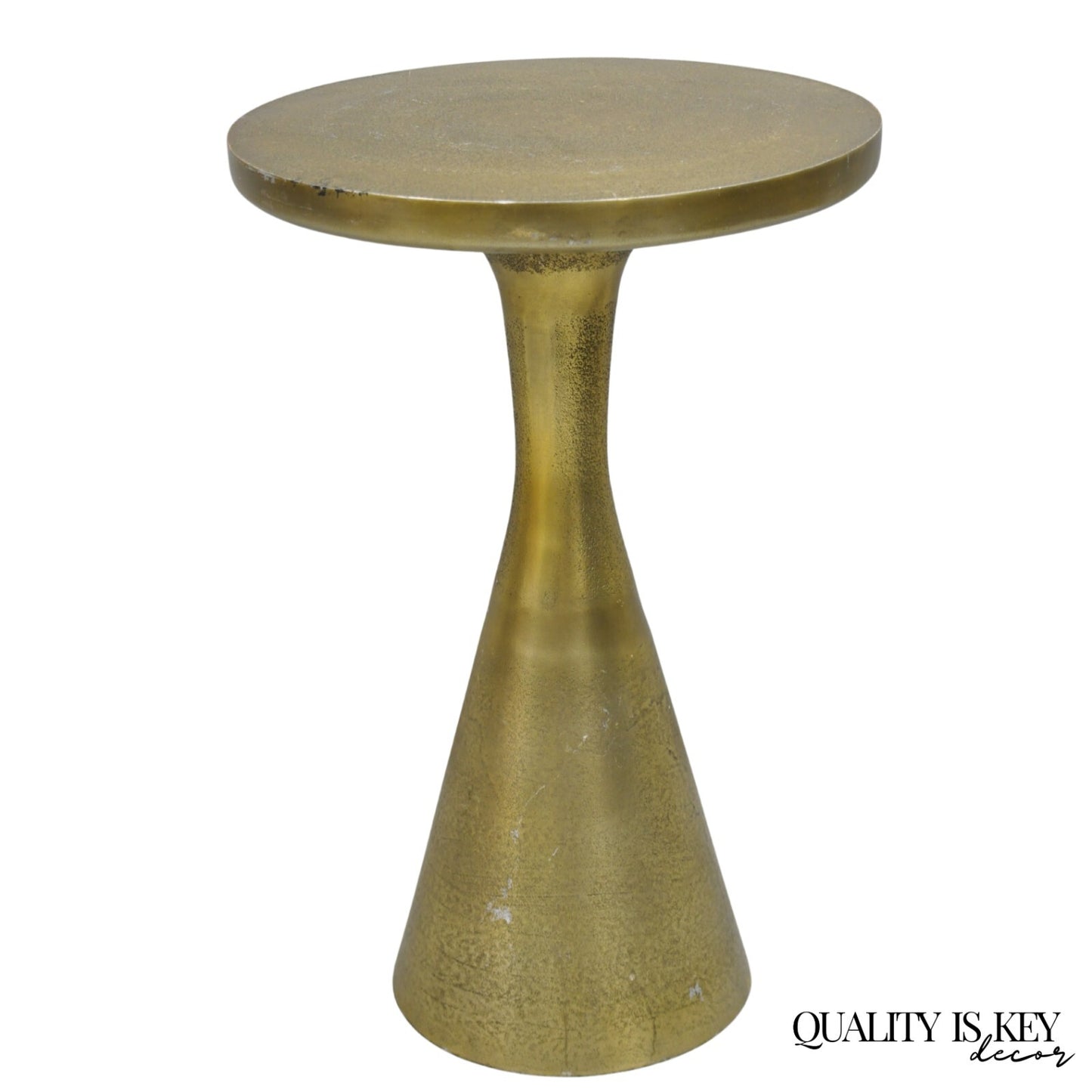 Modern Burnished Cast Metal Gold Sculptural Round Drinks Side Table