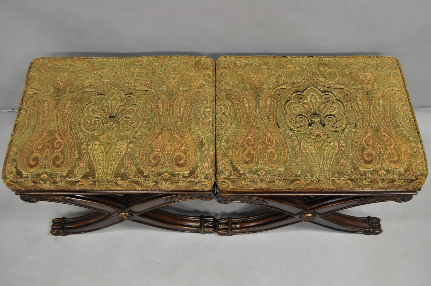 Ethan Allen Alexis X-Frame Regency Style Curule Footstool Stool Ottoman - a Pair
