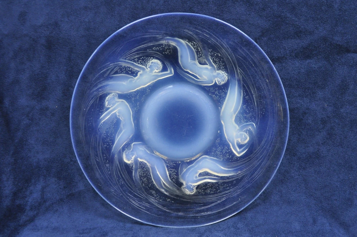 René Lalique Ondines Opalescent Clear Glass Swimming Mermaids French Dish Plate