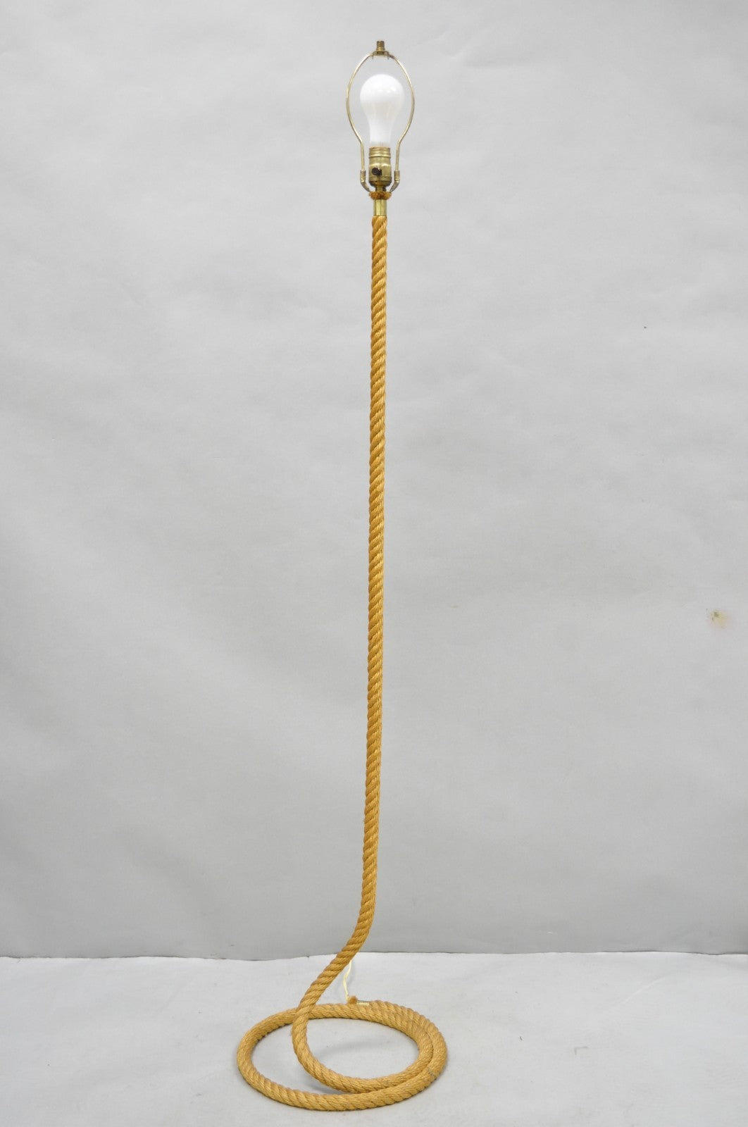 Vintage French Mid Century Modern Audoux Minet Style Coil Lasso Rope Floor Lamp