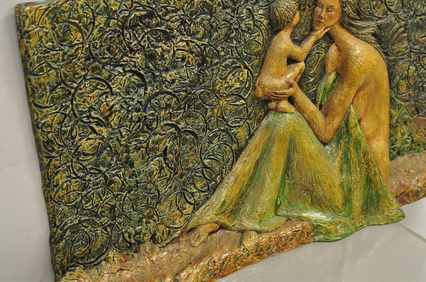 Mid Century Modern 3D Fiberglass Relief Mother & Child Nude Wall Art Sculpture