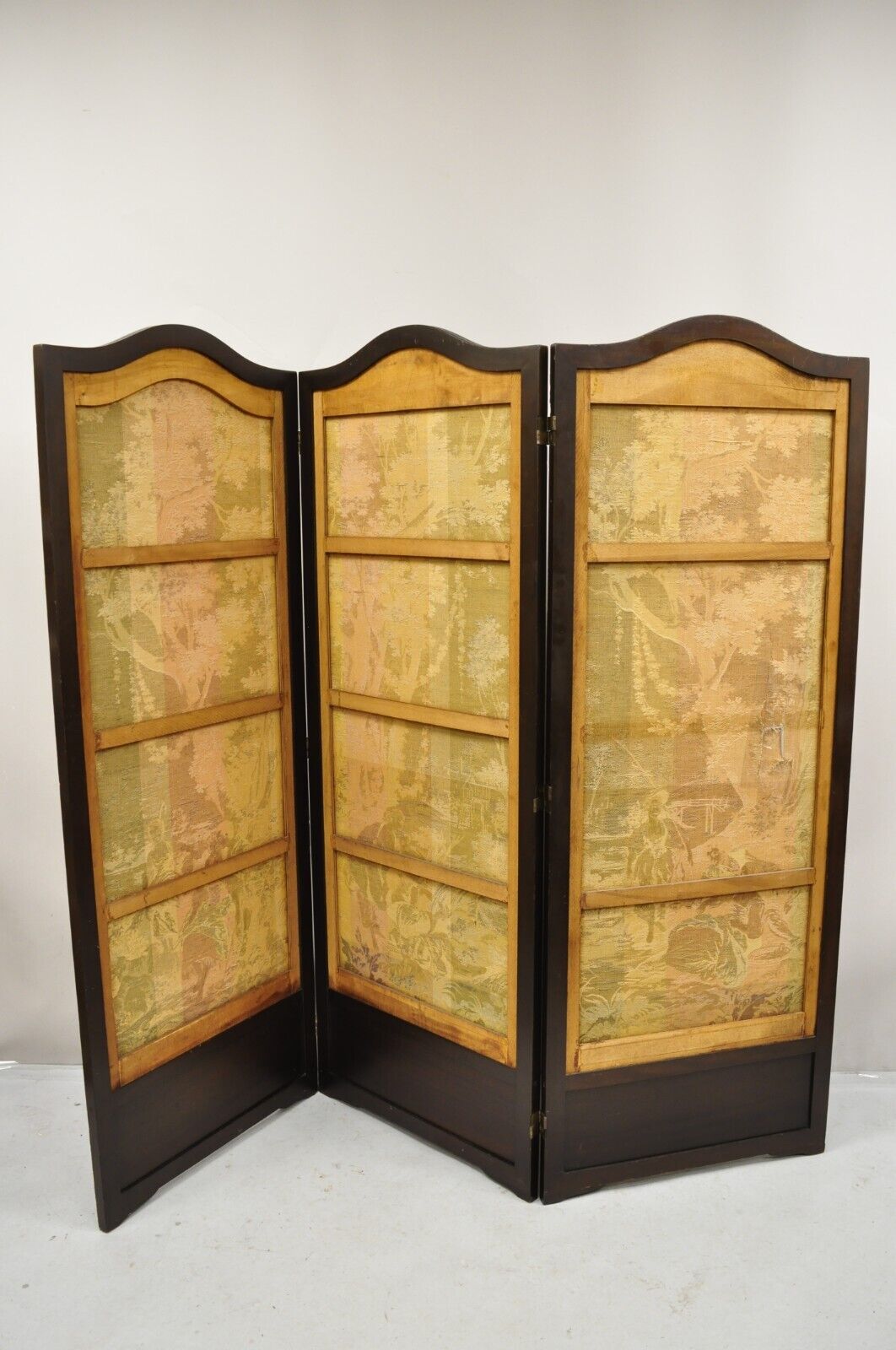 Antique Victorian French Tapestry Mahogany Frame 3 Panel Screen Room Divider