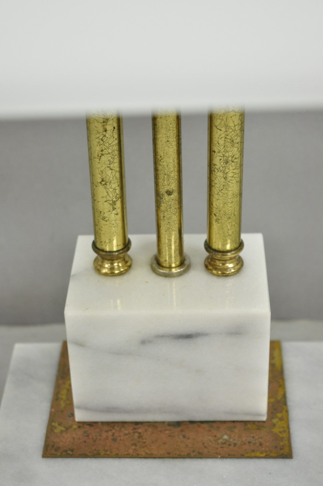 Vintage Mid Century Modern Art Deco Marble & Brass Bankers Desk Lamp w/ Shade
