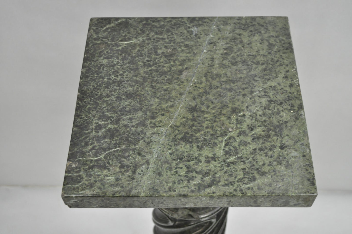 Antique Italian Green Marble Empire Classical Spiral Carved Column Pedestal