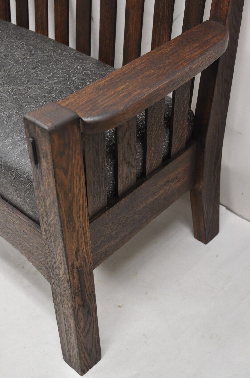 Antique Arts & Crafts Mission Oak Stickley Style 14 Slatted Bench Settee Sofa