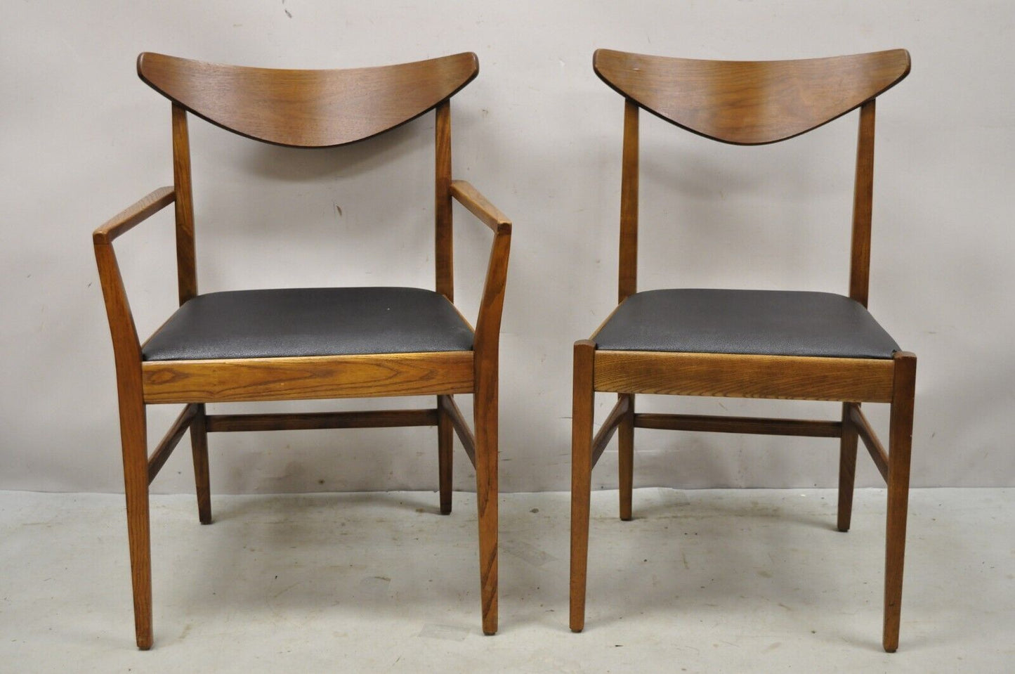 Stanley Mid Century Modern Cat Eye Vintage Walnut Dining Chairs - Set of 4