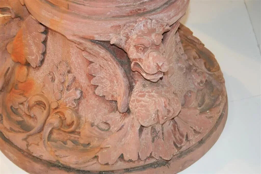 Vintage Italian Renaissance Wing Griffin Fiberglass Garden Pedestal Stands Pair