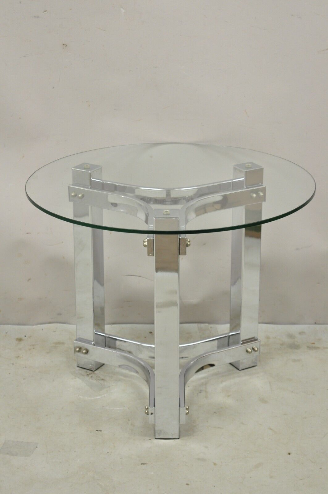 Vintage Chrome and Glass Mid Century Modern Space Age Round Accent Side Table