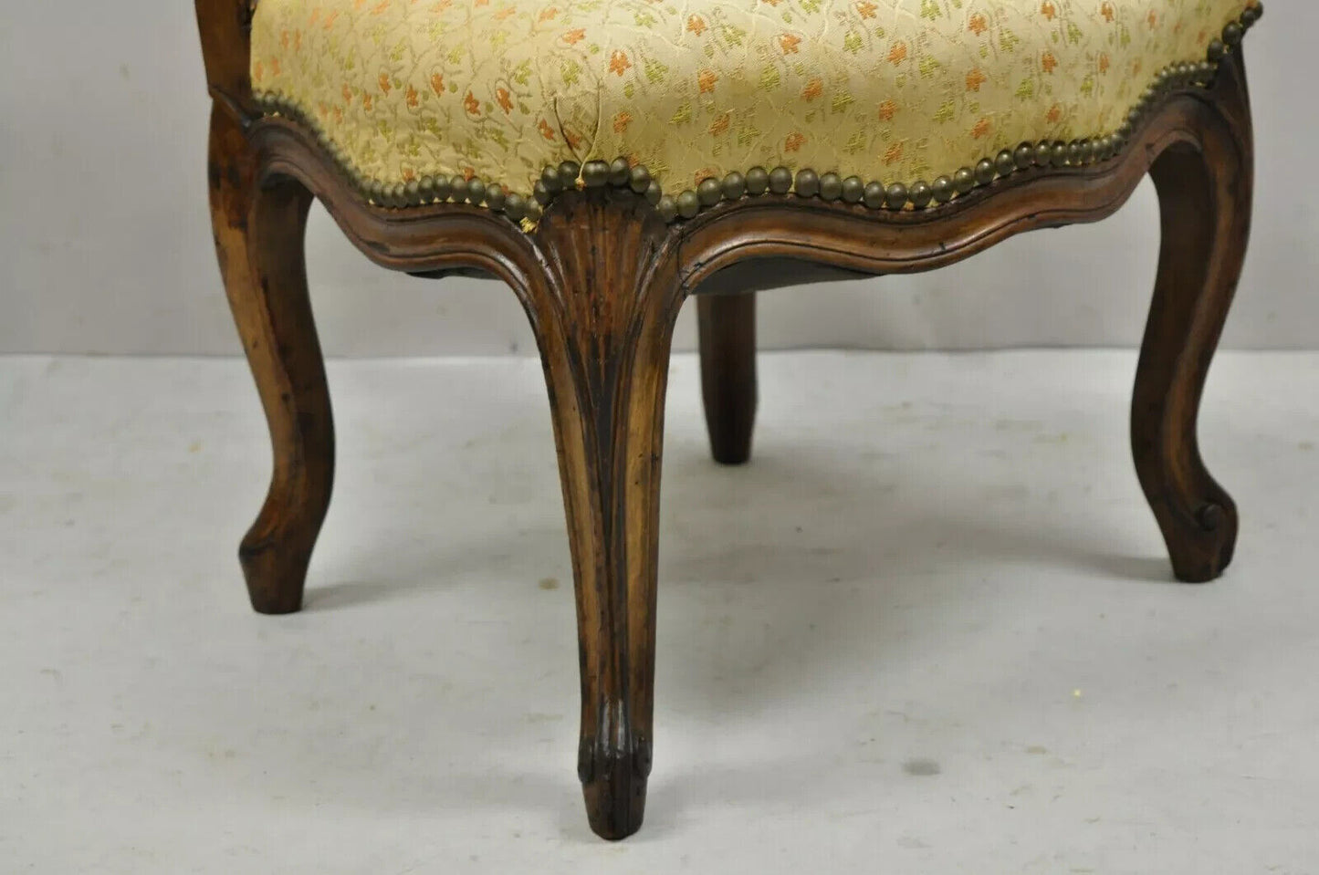 Small Antique French Country Louis XV Style Carved Walnut Boudoir Side Chair