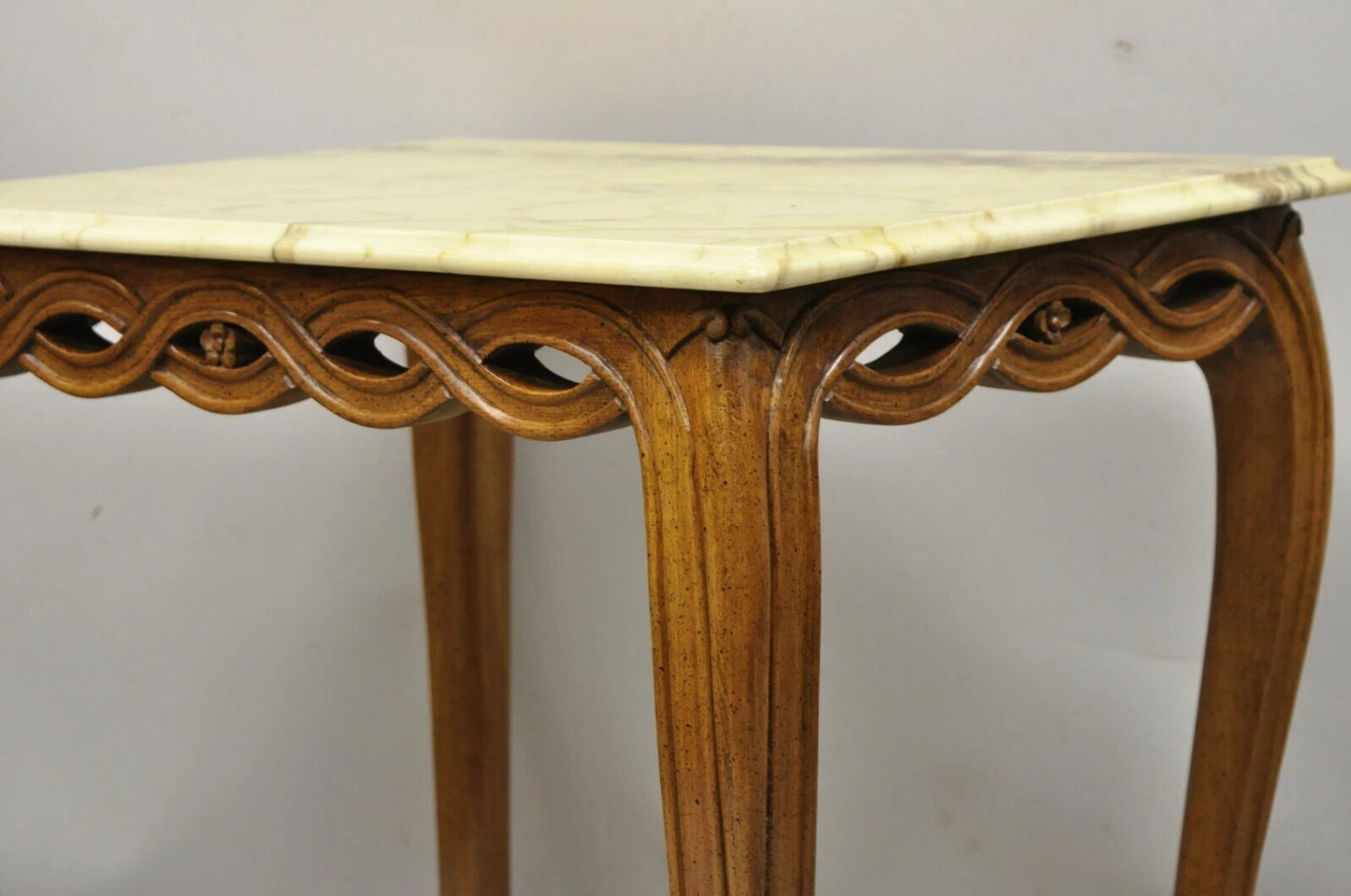 Vintage Hollywood Regency Provincial Pretzel Twist Marble Resin Side End Table