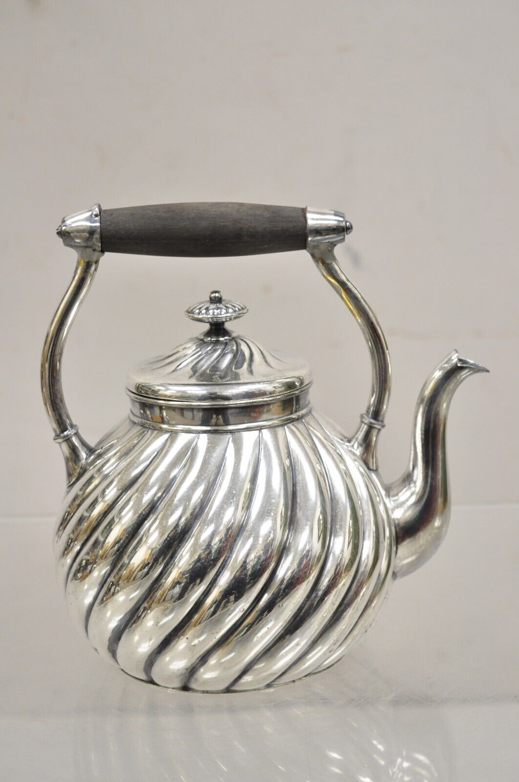Antique Art Nouveau Silver Plated Spiral Design Teapot Tea Kettle
