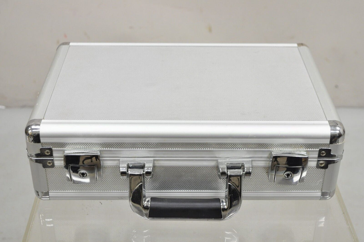 Modern Silver Aluminum Metal 15" Carrying Case Storage Box