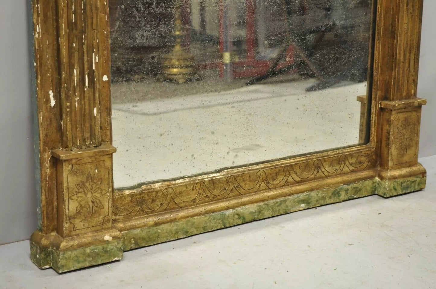 Antique Italian Florentine Giltwood Distressed Gold Looking Glass Wall Mirror