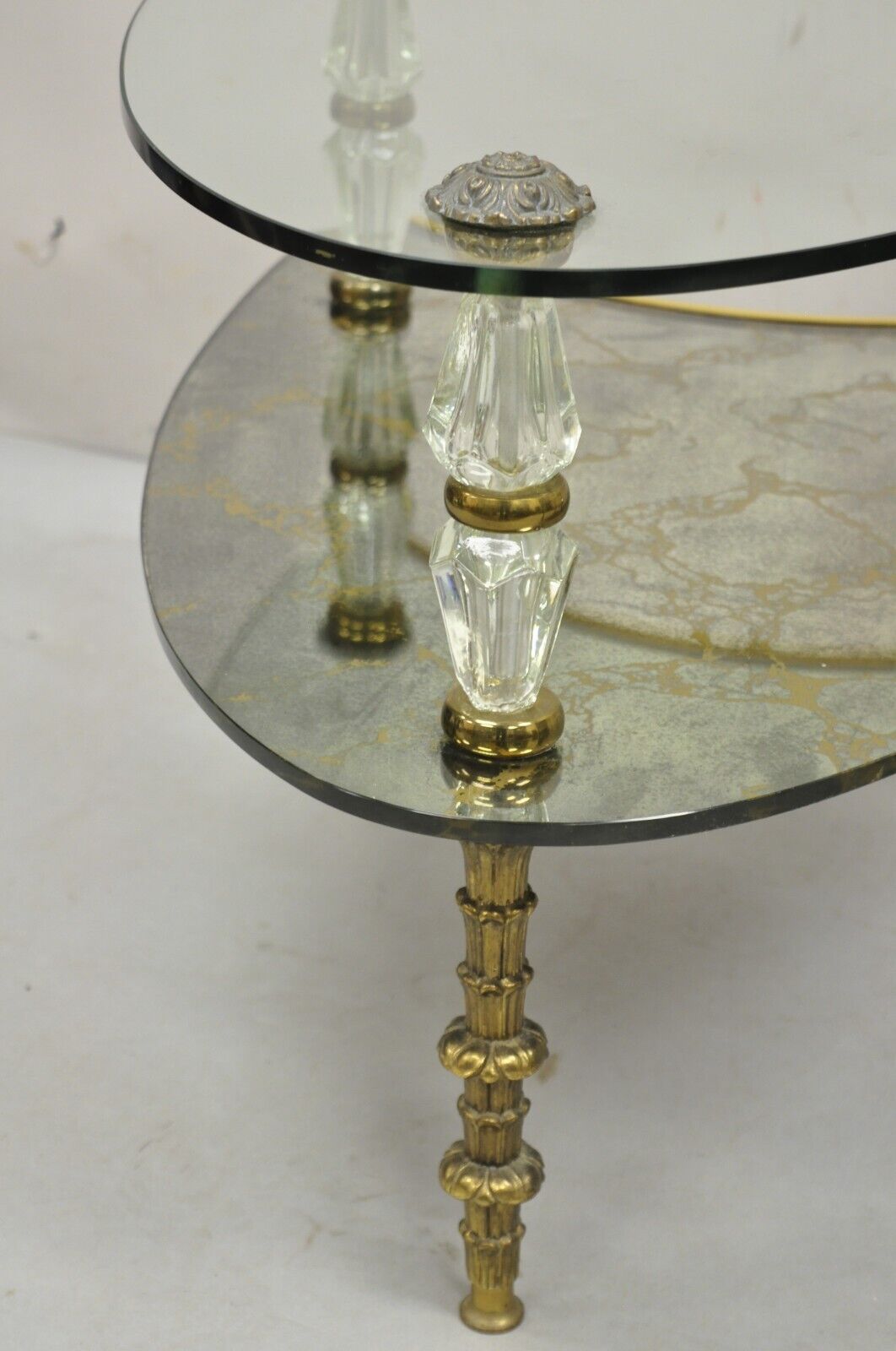 Vintage Hollywood Regency Two Tier Italian Églomisé Glass Side Tables - a Pair