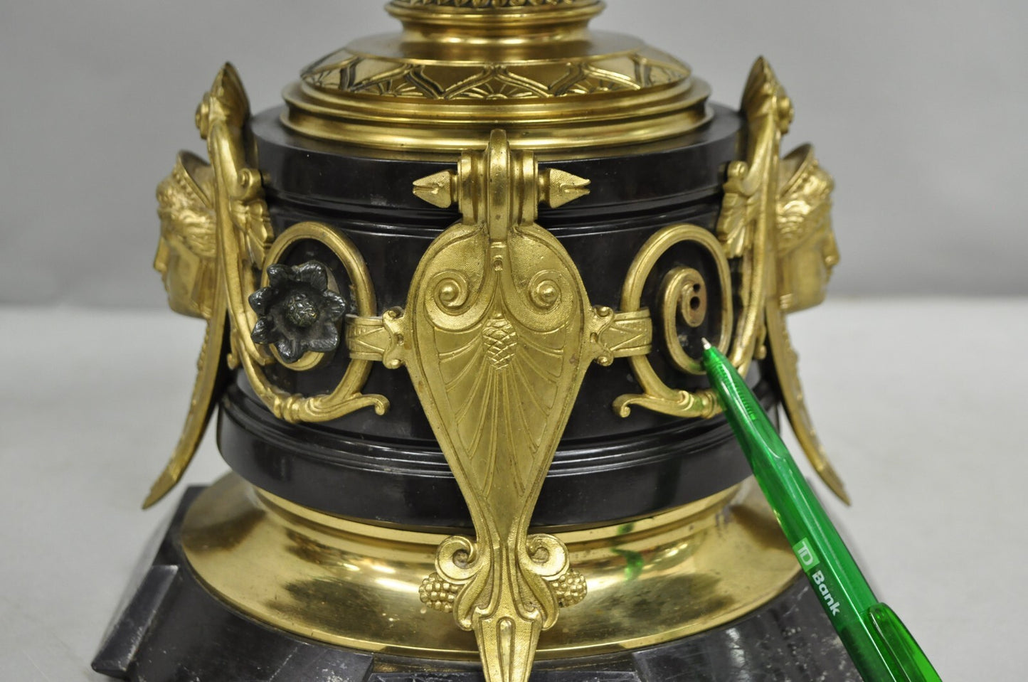 French Empire Figural Bronze and Marble Round Glass Tazza Low Side Tables - Pair
