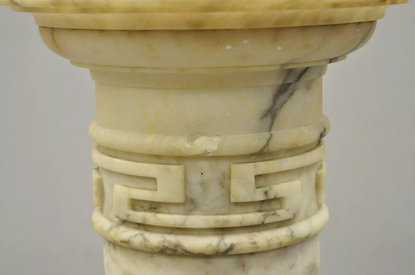 Italian Neoclassical Spiral Carved Marble Greek Key Column Pedestal Plant Stand