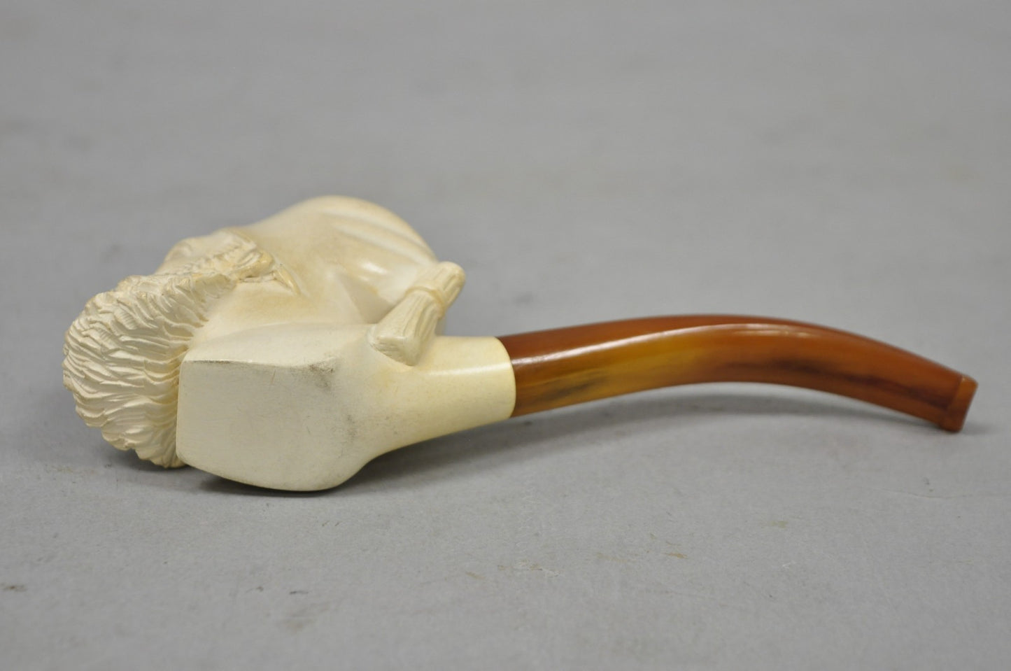 Vintage Turkish Meerschaum Figural Hand Carved Bearded Man Pipe on Walnut Stand
