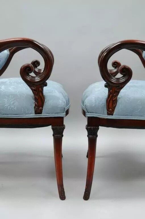 Antique Hollywood Regency Grosfeld House Mahogany & Rosewood Arm Chairs - a Pair
