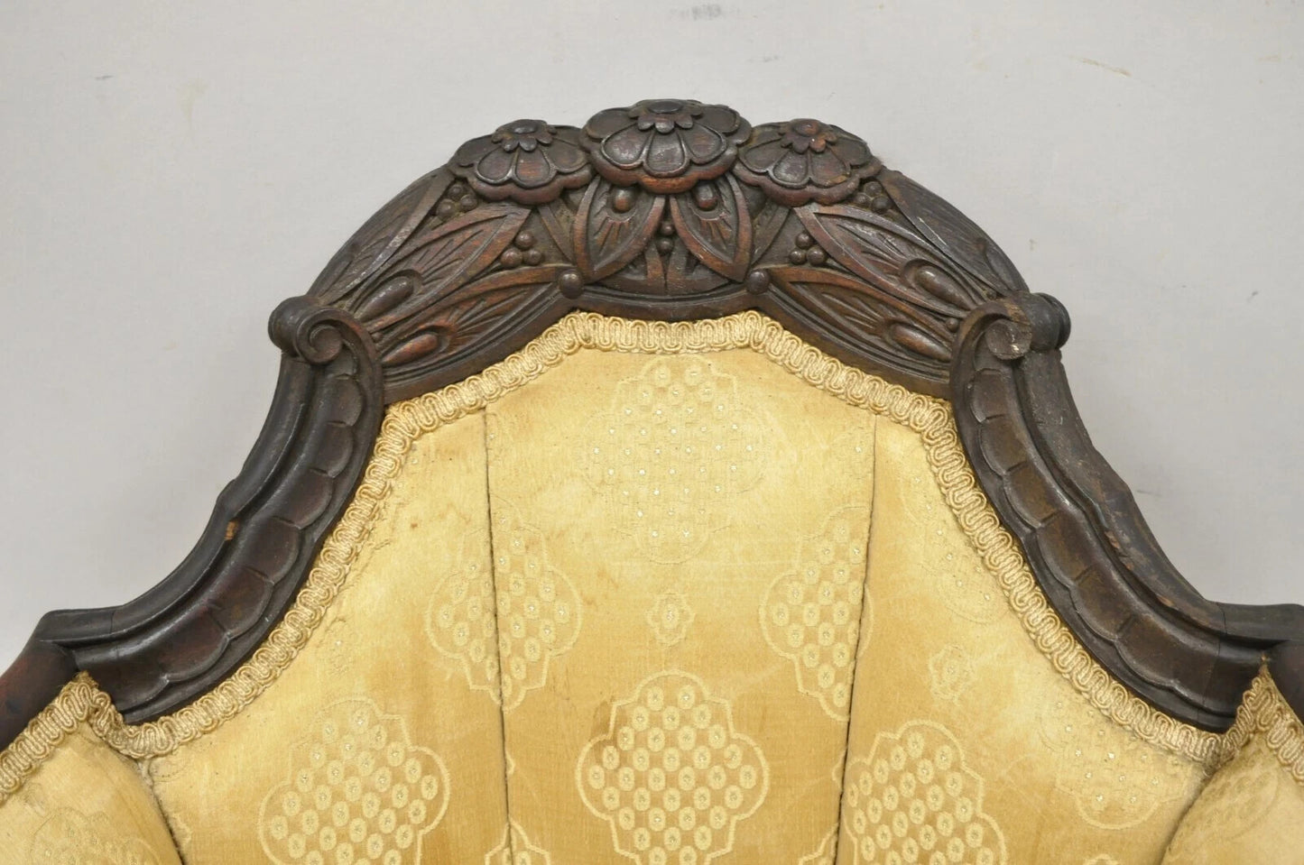 Antique French Art Deco Carved Walnut Wing Club Lounge Parlor Arm Chair