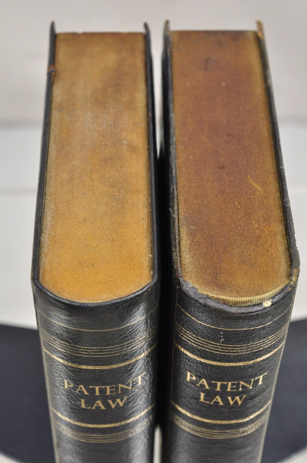 Vintage Italian Green Leather Bound "Patent Law" Faux Book Bookends (C) - Pair