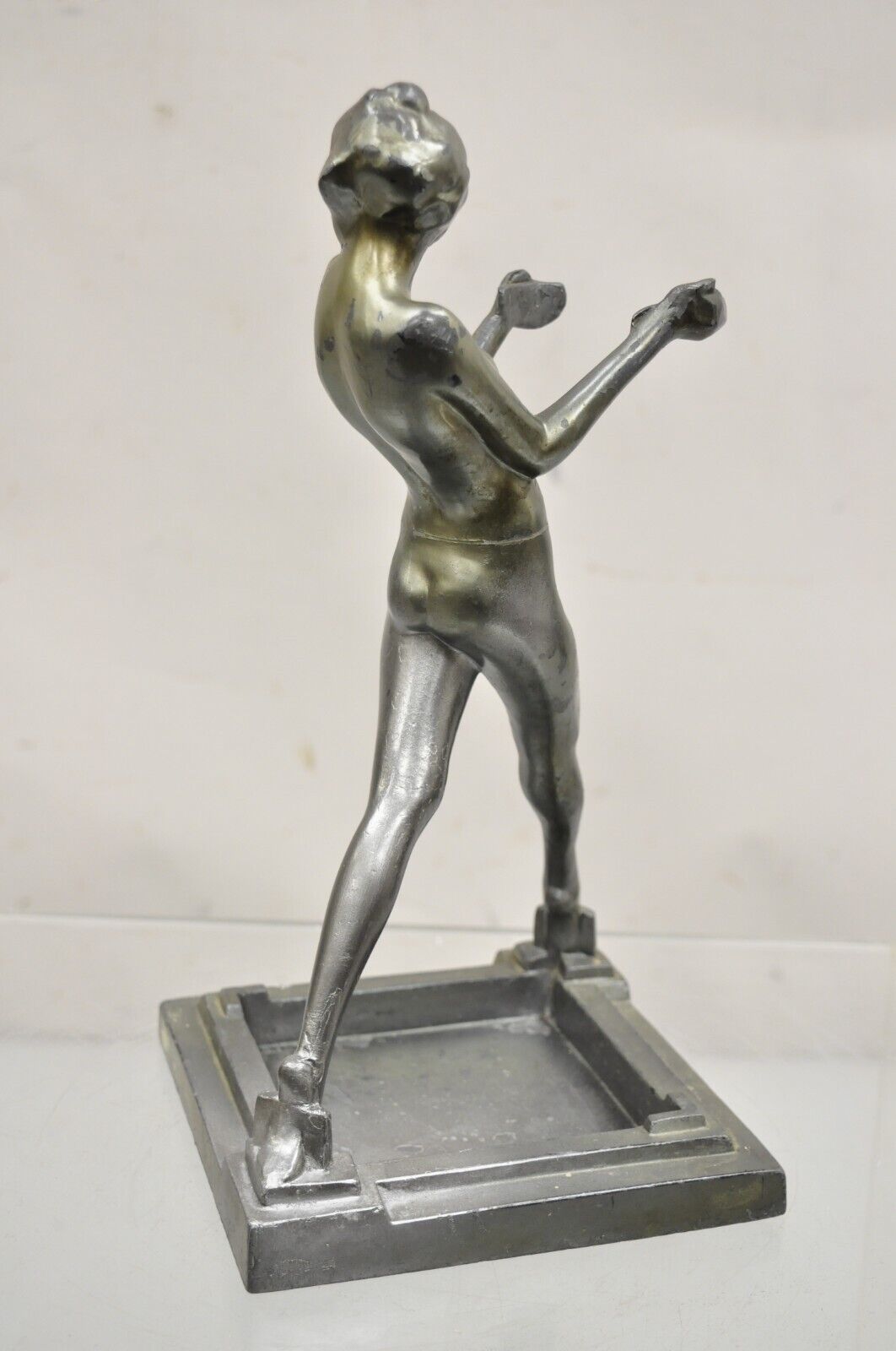 Antique Frankart Art Deco Figural Metal Female Ashtray Smoking Stand