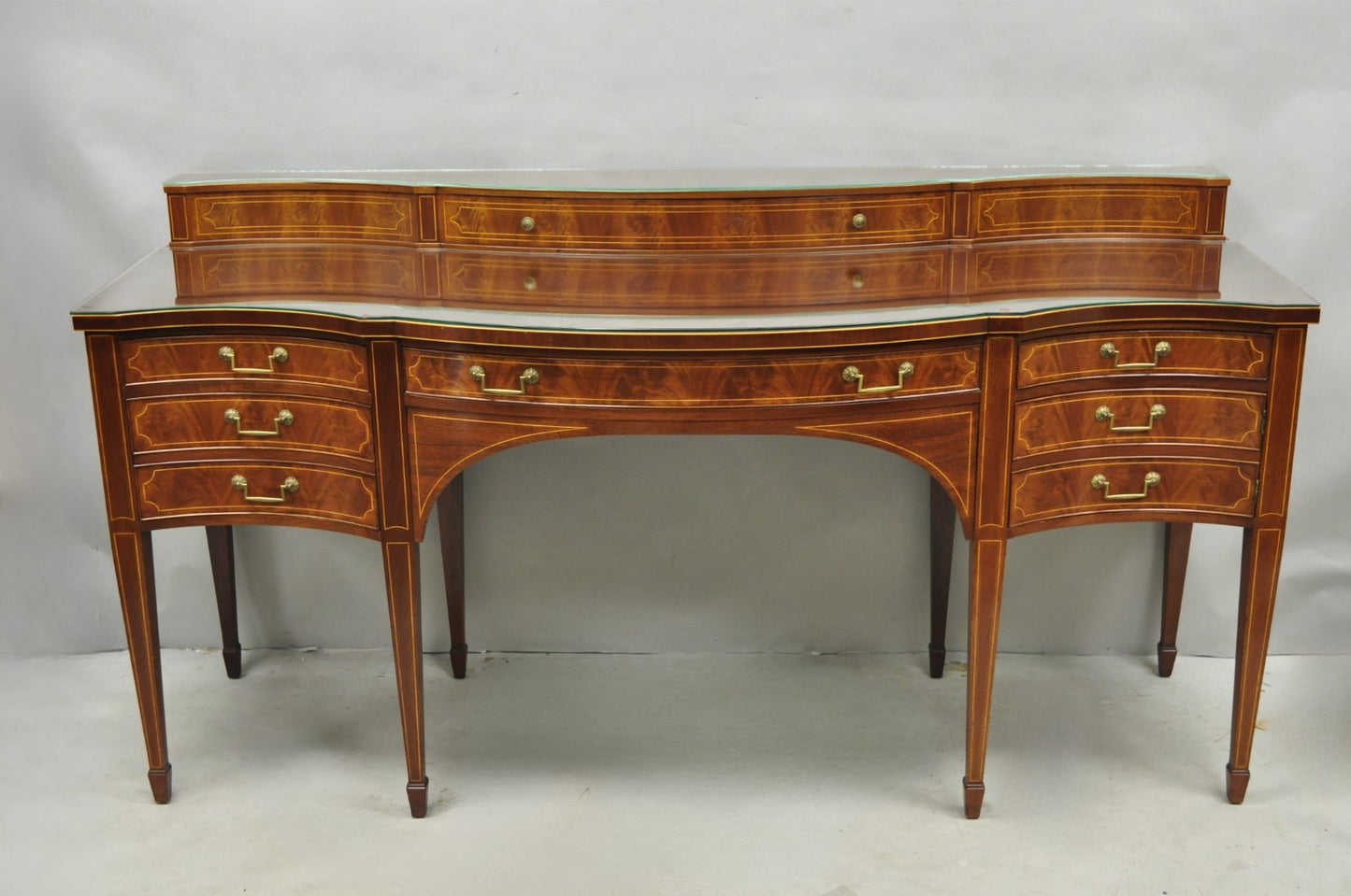 Vintage Hepplewhite Sheraton Mahogany Serpentine Buffet Sideboard attr. Baker