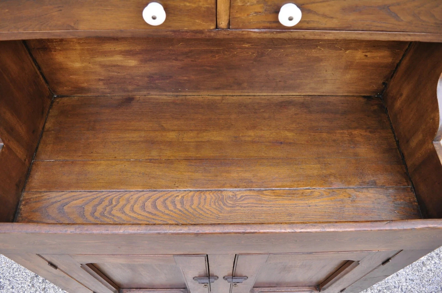 Antique American Colonial Primitive Pine Wood Stepback Drysink Hutch Cupboard