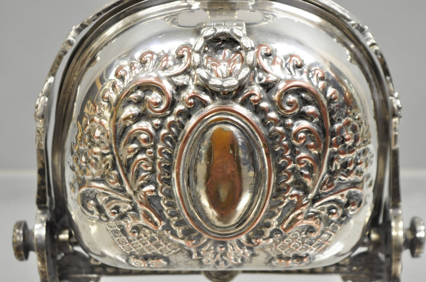 Antique English Sheffield Victorian Repousse Silver Plated Biscuit Warmer Box