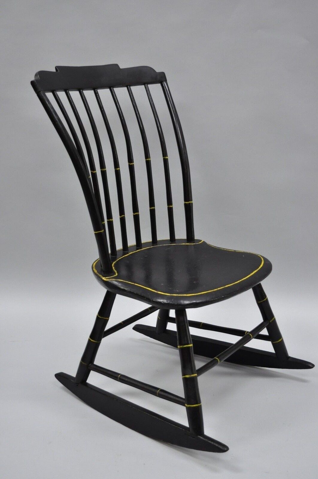 Antique Hitchcock Style Child's Black Bow Back Windsor Rocker Rocking Chair