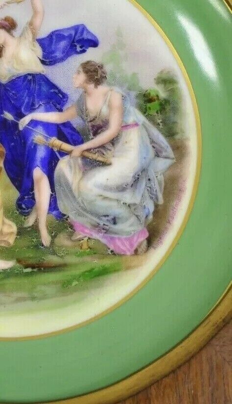 Antique French Louis XV Walnut Coffee Table w/ Angelica Kauffman Porcelain Dish