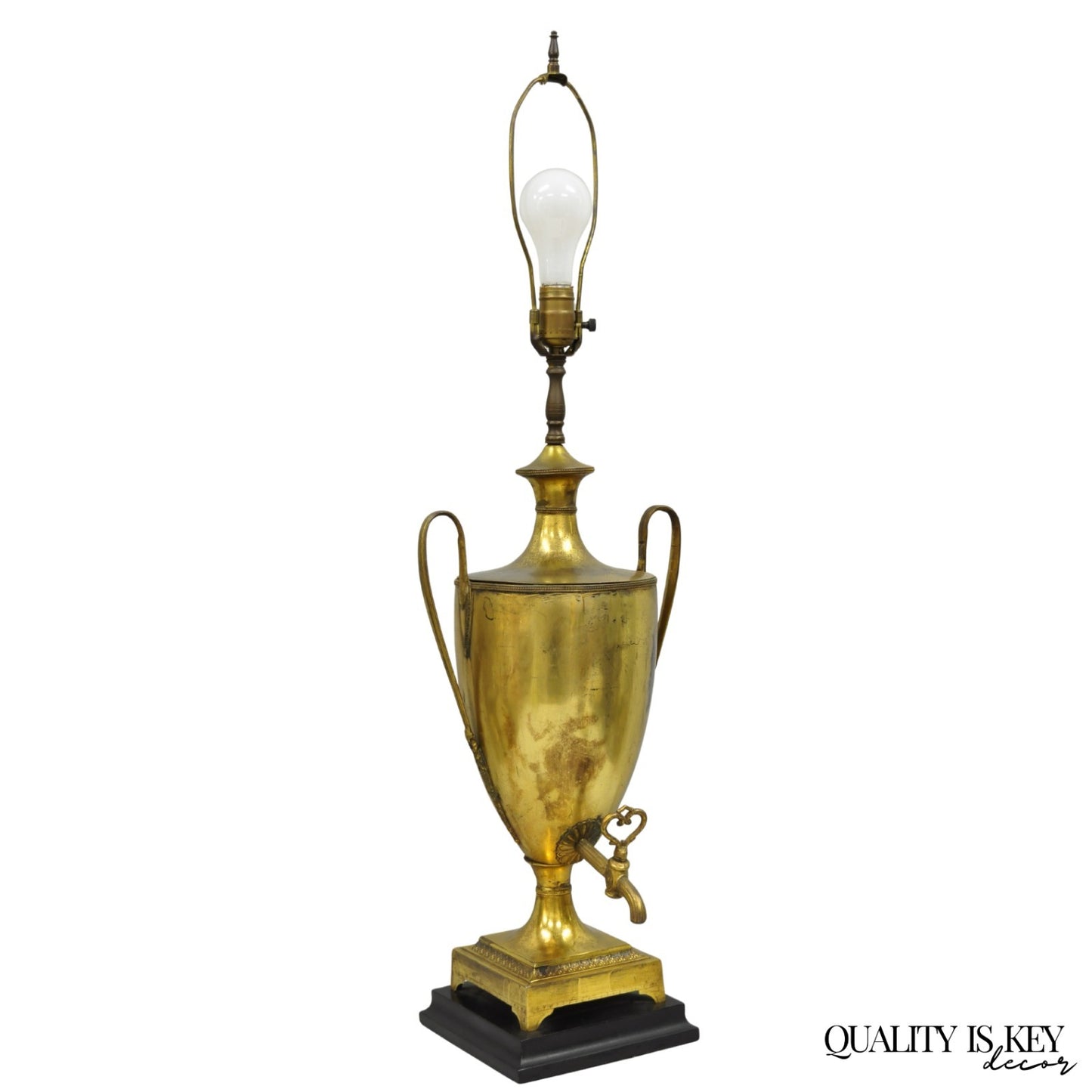 Antique French Empire Neoclassical Patinated Brass Large Samovar Urn Table Lamp