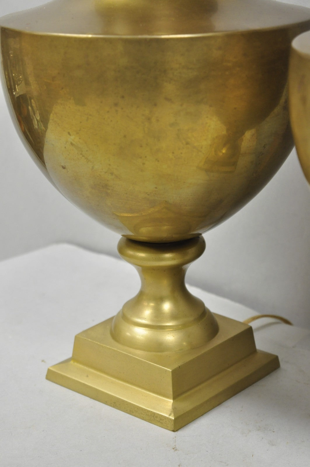 Vintage Hollywood Regency Patinated Brass Jardiniere Urn Table Lamps - a Pair