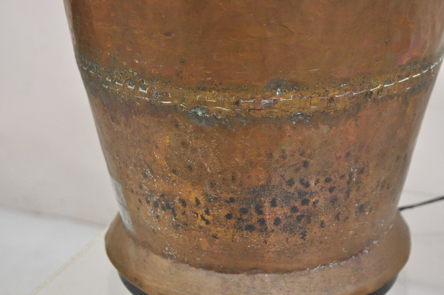 Antique Arts & Crafts Large Hand Hammered Copper Metal Twin Handle Milk Jug Lamp