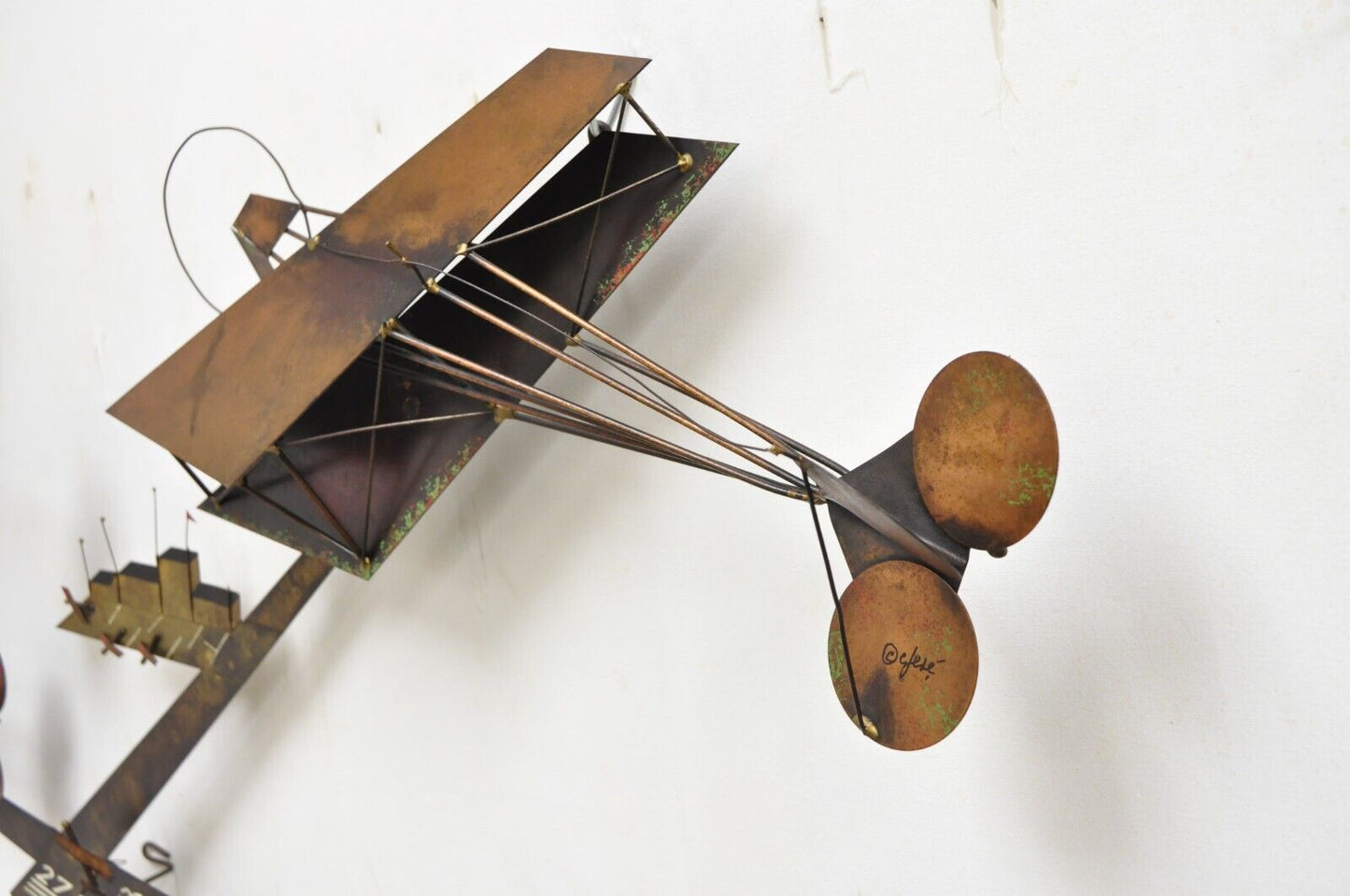 Vintage Curtis Jere Copper Metal Brutalist Airplane Large Wall Sculpture