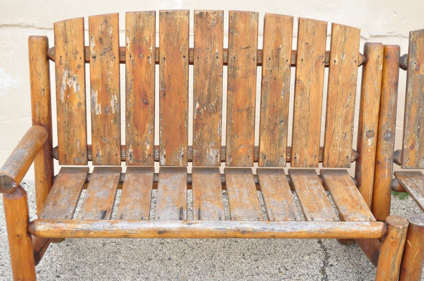 Log Cabin Primitive Adirondack Wooden Log Outdoor Bench Sofa Set - 2 Pcs
