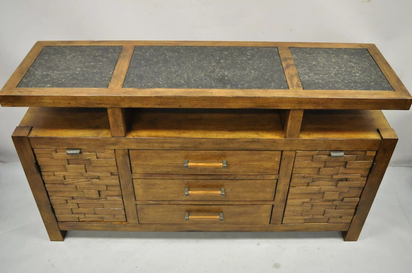 Schnadig Home Collections River Run Oak Sideboard Buffet Credenza w/ Granite Top