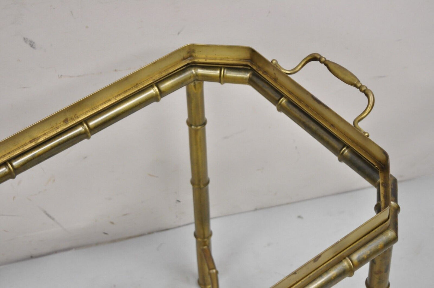 Vintage Italian Hollywood Regency Brass Faux Bamboo Tray Top Accent Side Table