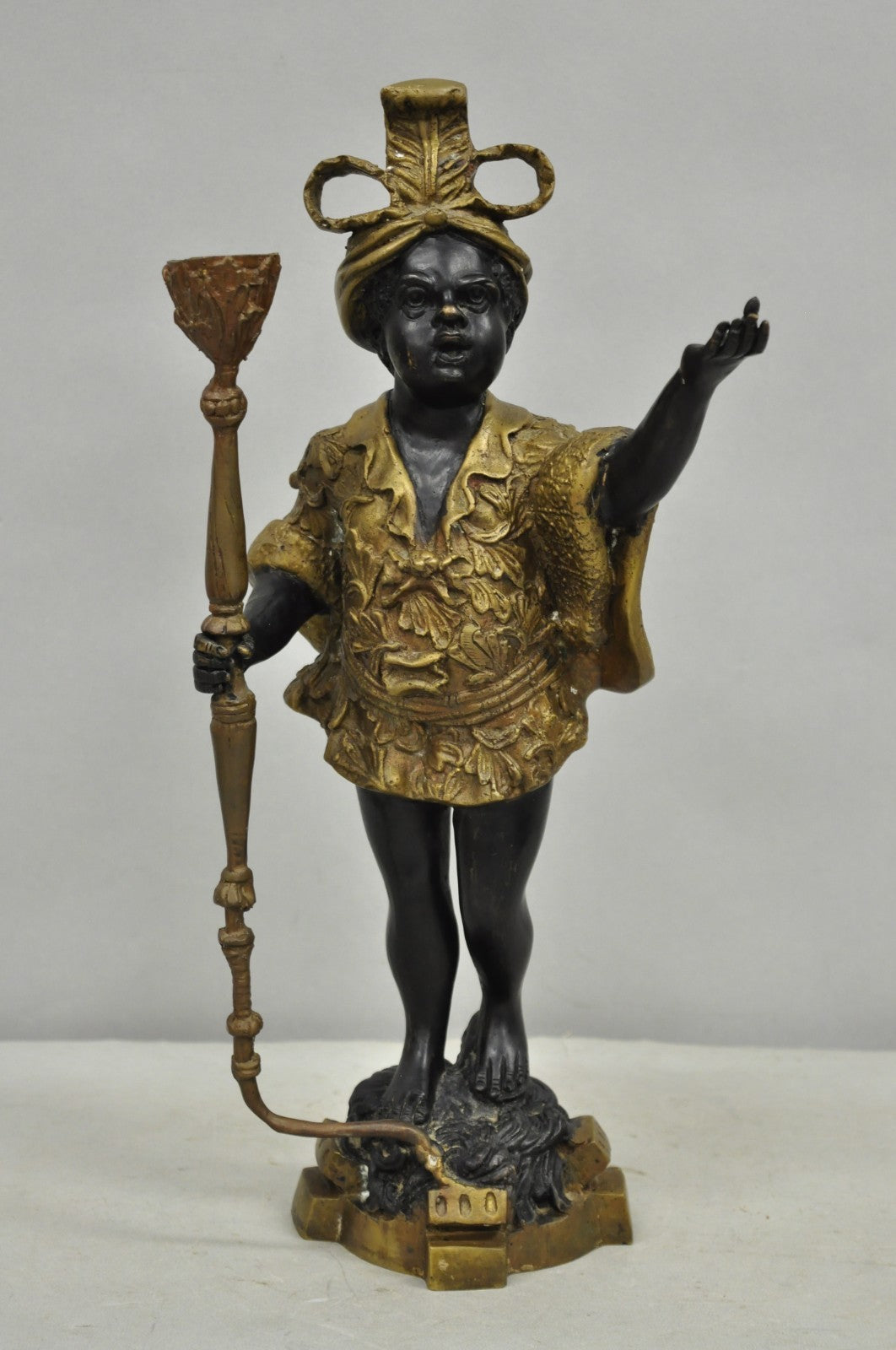 Vintage Moorish Venetian Blackamoor Figural Bronze Candelabra Candle Holder