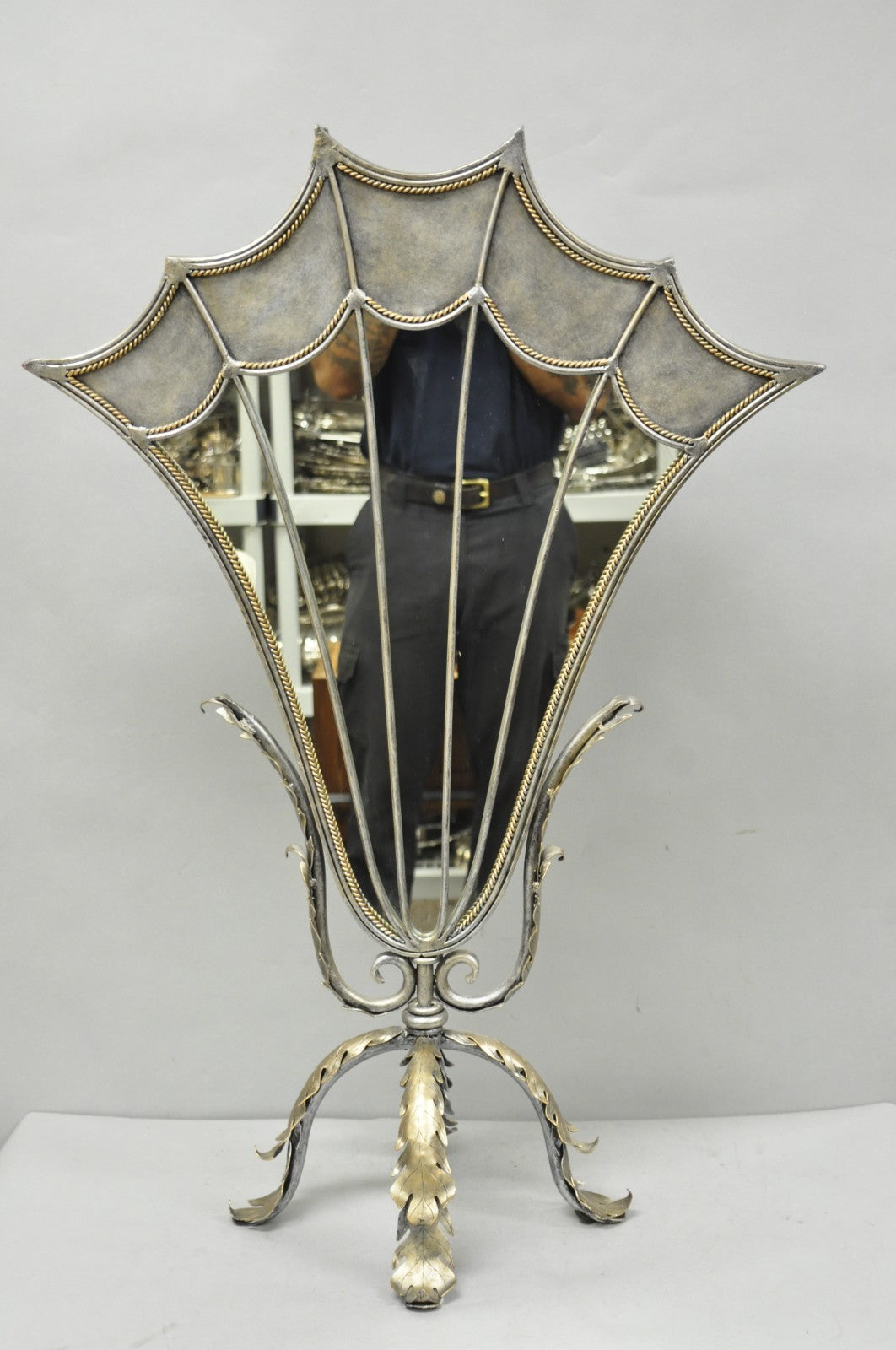 Contemporary Mediterranean Style Silver Gilt Iron Metal Mirror Fireplace Screen