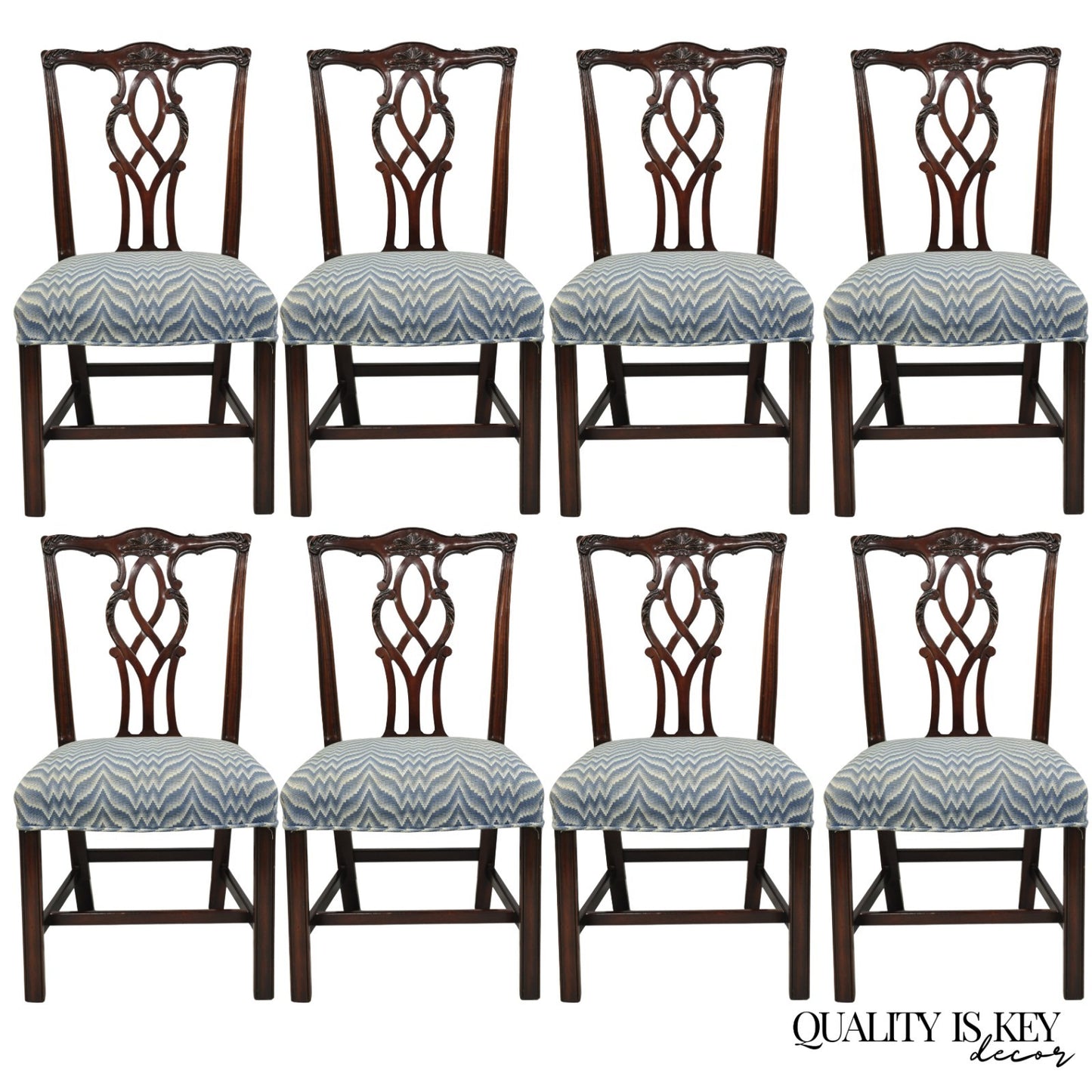 Vintage Kindel Georgian Chippendale Mahogany Dining Room Side Chairs - Set of 8