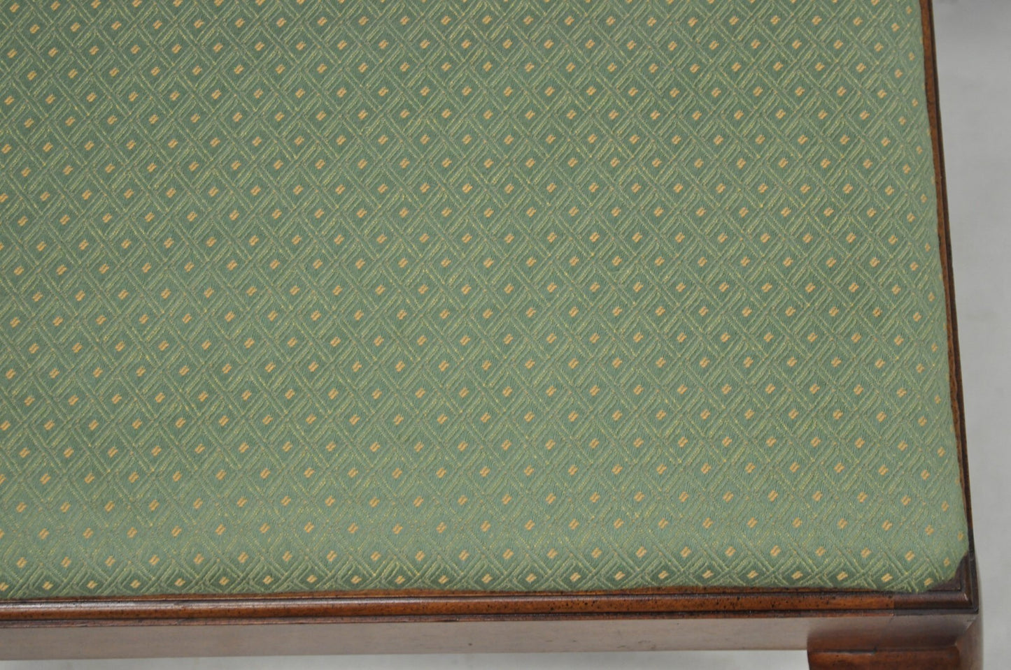 Vintage Queen Anne Style Mahogany Wood Green Upholstered Footstool Ottoman
