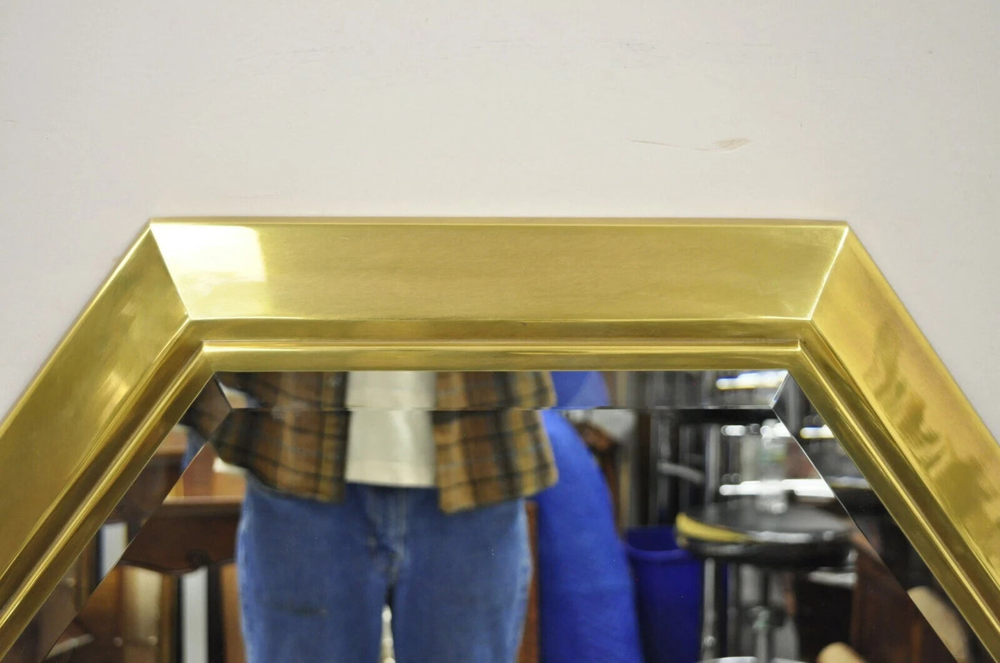 Vintage Mastercraft Bernhard Rohne Brass Octagonal Frame Modernist Wall Mirror