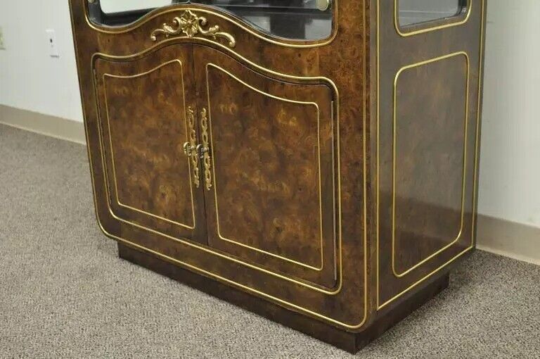 Mastercraft Amboyna Burl Wood French Hollywood Regency Curio Display Cabinet