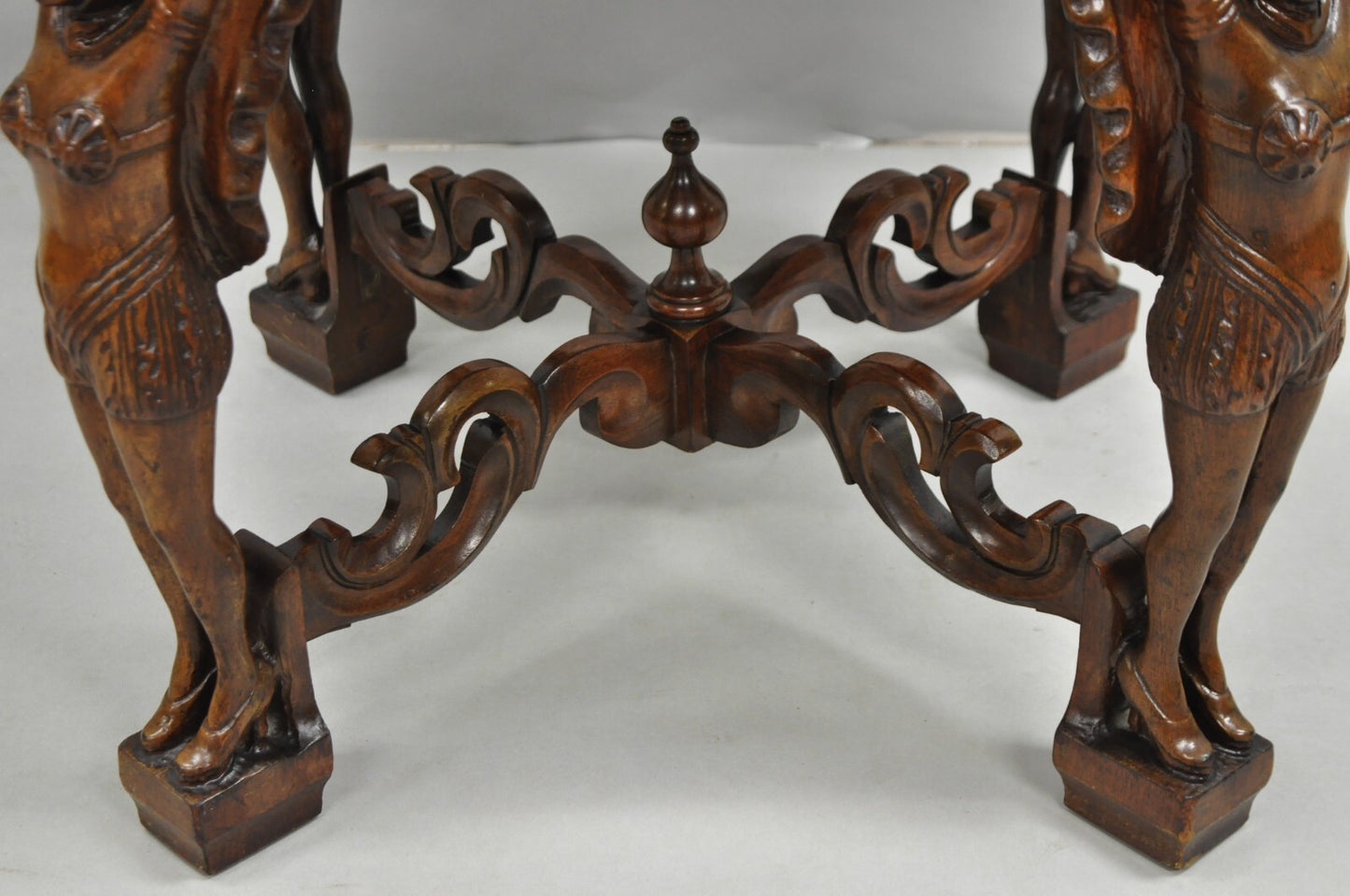 Antique French Renaissance Carved Female Dancer Walnut Display Tray Coffee Table