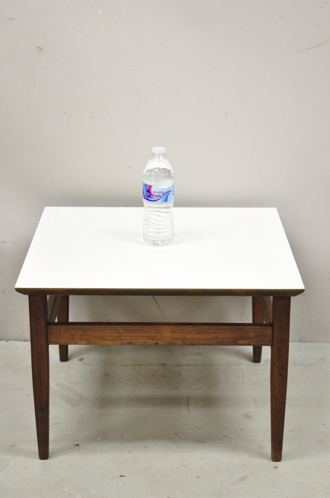 Vintage Mid Century Walnut Base Laminate Top Low Side Tables - a Pair