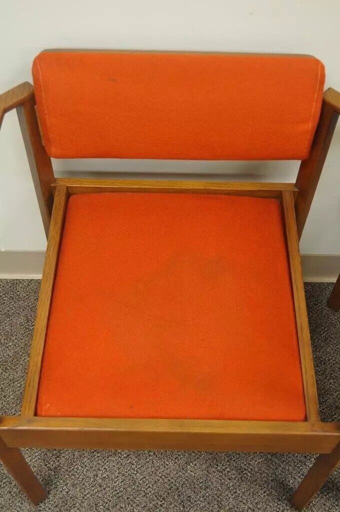 Vintage Kimball Mid Century Modern Oak Stacking Dining Arm Chairs - Set of 3
