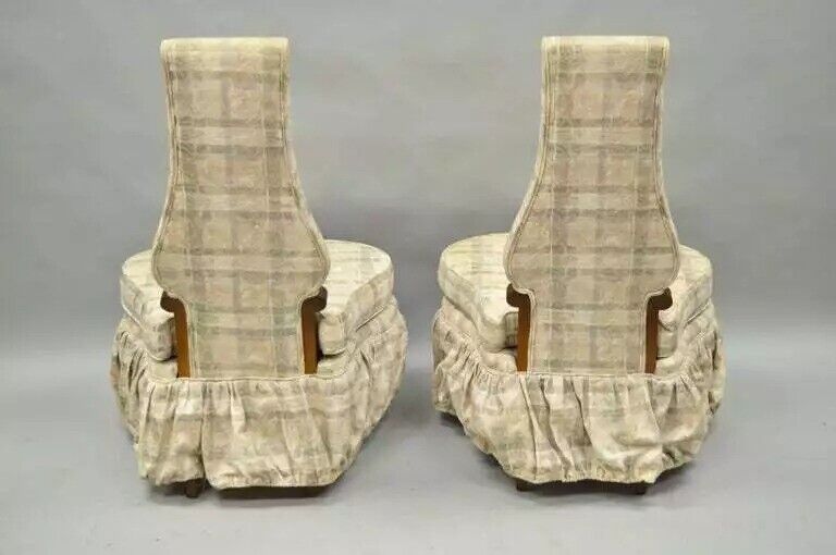 Hollywood Regency Dorothy Draper Style High Back Slipper Lounge Chairs - a Pair