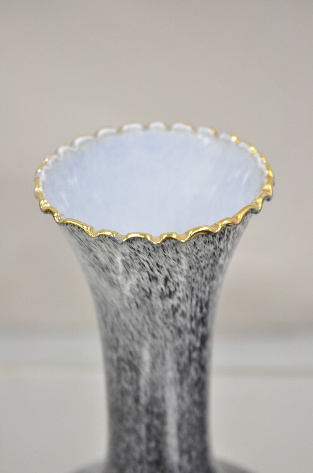 Vintage Mid Century Italian Modern Speckled Grey Glass Fluted 10" Vase - a Pair